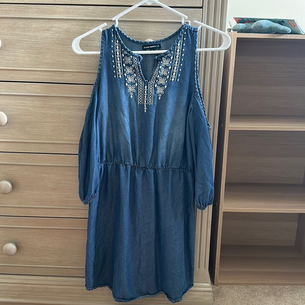 Off the shoulder blue jean children’s dress